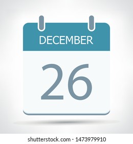 December 26 - Calendar Icon - Calendar flat design template - Business vector illustration.