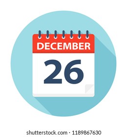 December 26 - Calendar Icon - Vector Illustration