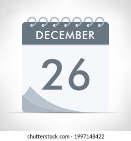 December 26 - Calendar Icon - Vector Illustration. Gray calendar.