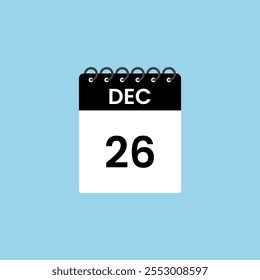 Recordatorio del calendario del 26 de diciembre. 26 de diciembre Fecha Mes Calendario icono de diseño Plantilla