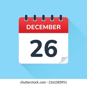 26 de diciembre fecha en el icono del calendario vectorial
