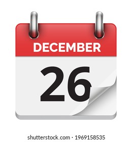 December 26 flat daily realistic calendar icon date vector image