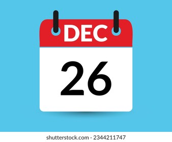 December 26. Flat icon calendar isolated on blue background. Date and month vector illustration