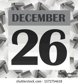 December 26 icon. For planning important day. Banner for holidays and special days. Twenty sixth december icon. Vector Illustration in black and white colors.