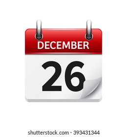 December  26. Vector flat daily calendar icon. Date and time, day, month. Holiday.