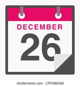 Icono plano 26 de diciembre aislado en fondo blanco. Ilustración del vector