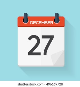 December 27 Calendar Flat Daily Icon. Vector Illustration Emblem. Element of Design for Decoration Office Documents and Applications. Logo of Day, Date, Time, Month and Holiday. EPS10