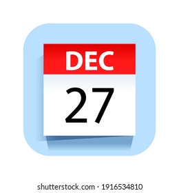 27 de diciembre. Icono de calendario. Ilustración vectorial.