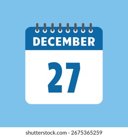 december 27 calendar icon Vector page month design