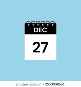 December 27 calendar reminder. 27th December Date Month calendar icon design template