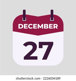 December 27 flat daily spiral calendar icon date vector image in matching color scheme. Suitable and perfect for design material, such as event or reminder.