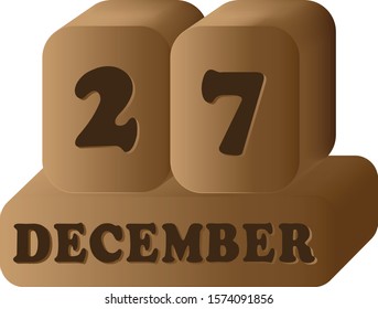 December 27. Vector 3D daily calendar wood icon 