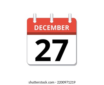 December, 27th calendar icon vector, concept of schedule, business and tasks
