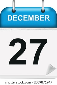 December 27th. Calendar icon.Flat style.Month and date.Vector illustration 3D.