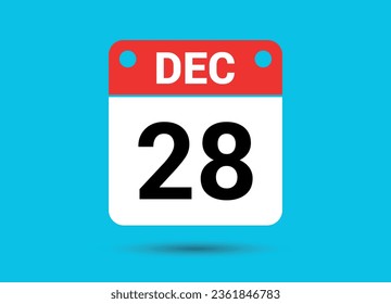 December 28 Calendar Date Flat Icon Day 28 Vector Illustration