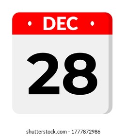 December 28 - calendar icon. calendar flat icon with shadow.