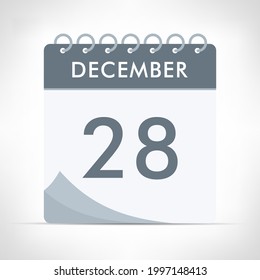 December 28 - Calendar Icon - Vector Illustration. Gray calendar.