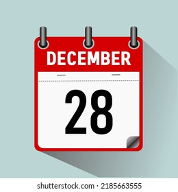 December 28, calendar icon vector illustration, isoleted on light blue background.