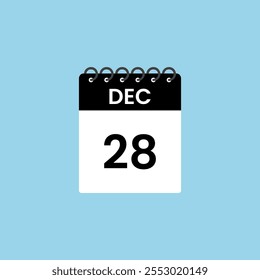 December 28 calendar reminder. 28th December Date Month calendar icon design template