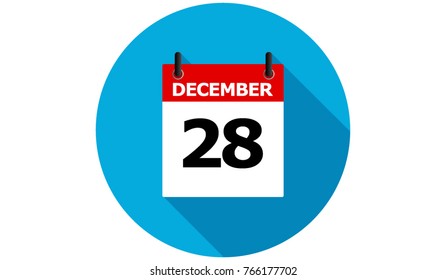 december 28 calendar vector flat icon with long shadow