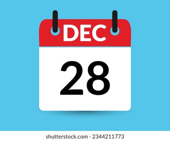 December 28. Flat icon calendar isolated on blue background. Date and month vector illustration