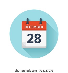 December 28. Vector flat daily calendar icon. Date and time, day, month 2018. Holiday. Season.