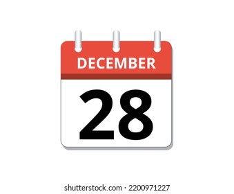 December,  28th calendar icon vector, concept of schedule, business and tasks
