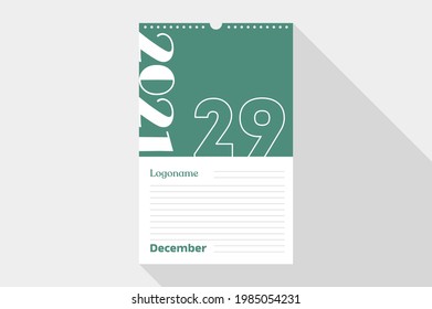 December 29 Calendar 2021 on notebook paper white and green background with your logo