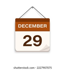 29 de diciembre, icono del calendario con sombra. Día, mes. Hora de cita de la reunión. Fecha de programación del evento. Ilustración vectorial plana. 
