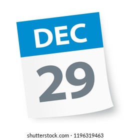 December 29 - Calendar Icon - Vector Illustration