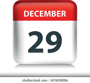 December 29 - Glossy Calendar Icon - Calendar design template - Business vector illustration.