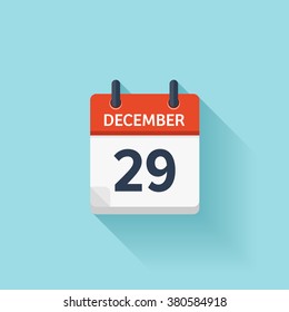 December  29.Calendar icon.Vector illustration,flat style.Date,day of month:Sunday,Monday,Tuesday,Wednesday,Thursday,Friday,Saturday.Weekend,red letter day.Calendar for 2017 year.Holidays in December