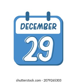 December 29th. flat illustration of blue calendar with rounded font. eps 10