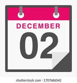 December 2nd Flat icon calendar isolated on white background. Vector illustration