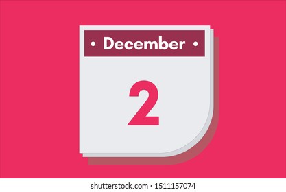 December 2th calendar icon. Day 2 of month. Vector illustration.