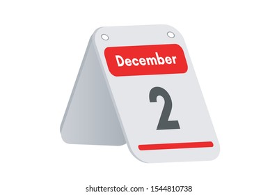 December 2th calendar icon. Day 2 of month. Vector illustration.