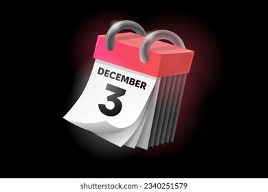 Icono de calendario 3d de diciembre con fecha aislada en fondo negro. Se puede usar de forma aislada en cualquier diseño.