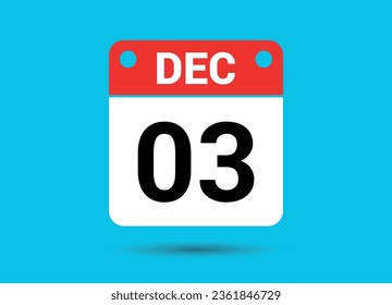 December 3 Calendar Date Flat Icon Day 3 Vector Illustration