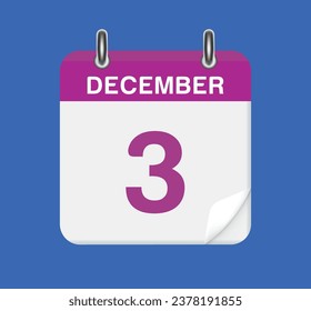 December 3. Calendar date.  A leaf of the flip calendar.