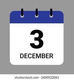 December 3 Calendar Icon – Flat Design, Minimalist Date Illustration