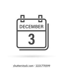 December 3, Calendar icon with shadow. Day, month. Flat vector illustration.