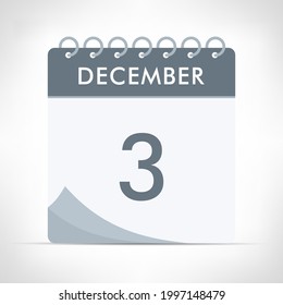 December 3 - Calendar Icon - Vector Illustration. Gray calendar.