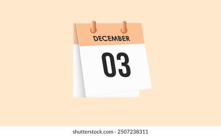 December 3 - calendar and Time planner. Daily Calendar Icon reminder. Vector Illustration.