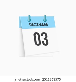 December 3 - calendar and Time planner. Daily Calendar Icon reminder. Vector Illustration.