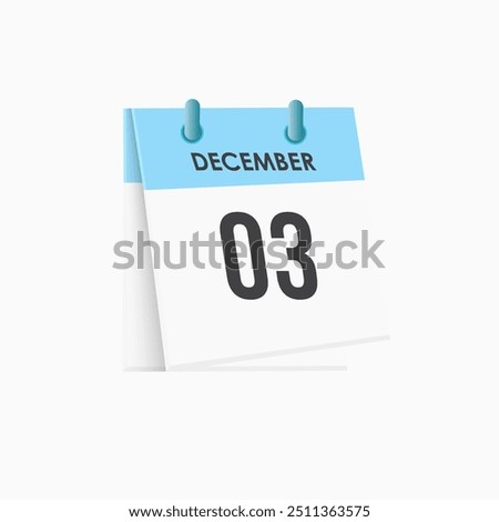 December 3 - calendar and Time planner. Daily Calendar Icon reminder. Vector Illustration.