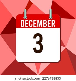 December 3, calendar vector illustration, isoleted on colorful monochromatic triangles background