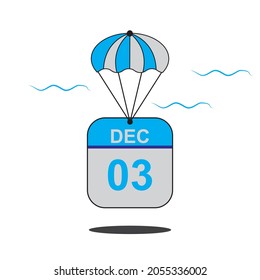 December 3 date of month calender icon with balloon in the air vector eps 10 template element