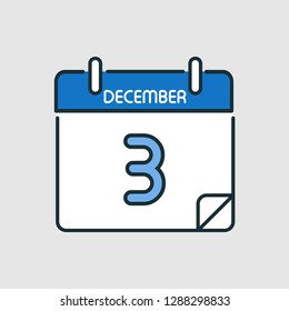 December 3. Flat icon calendar isolated on gray background. Vector illustration.
