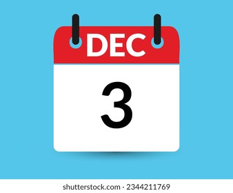 December 3. Flat icon calendar isolated on blue background. Date and month vector illustration