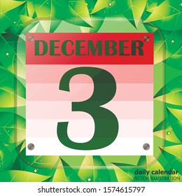 December 3 icon. Calendar date for planning important day with green leaves. Third of december. Banner for holidays and special days. Vector illustration.